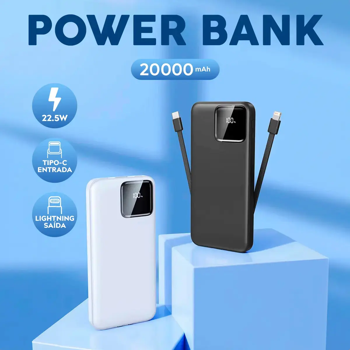 Carregador Portátil Power Bank Turbo 20000mah 22.5w universal para iphone samsung motorola xiaomi Com Display Digital DTimp thumbnail 8