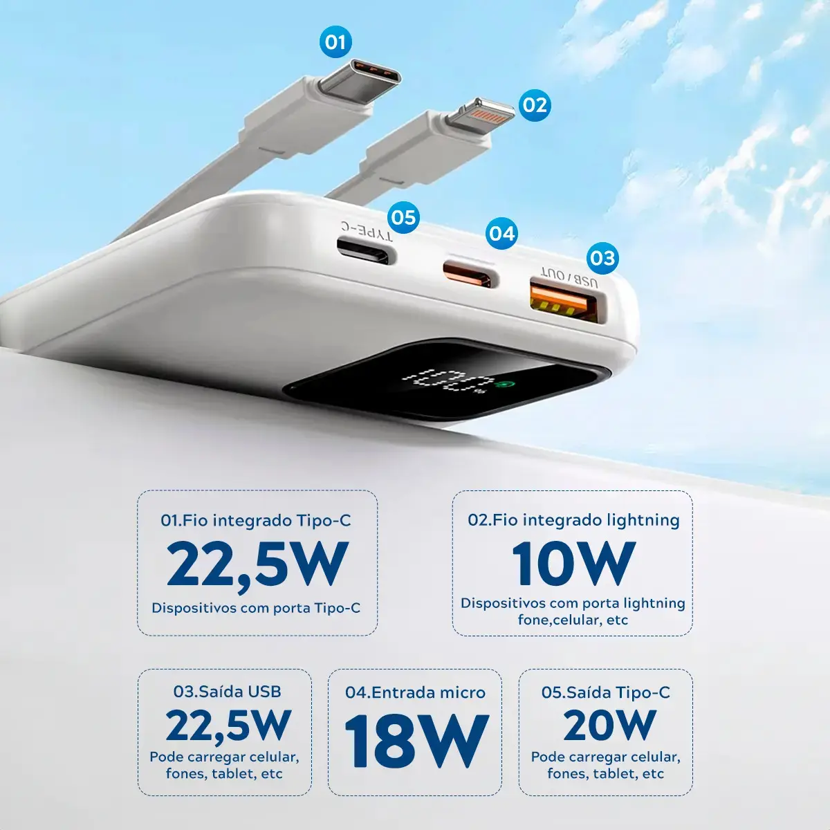 Carregador Portátil Power Bank Turbo 20000mah 22.5w universal para iphone samsung motorola xiaomi Com Display Digital DTimp thumbnail 9