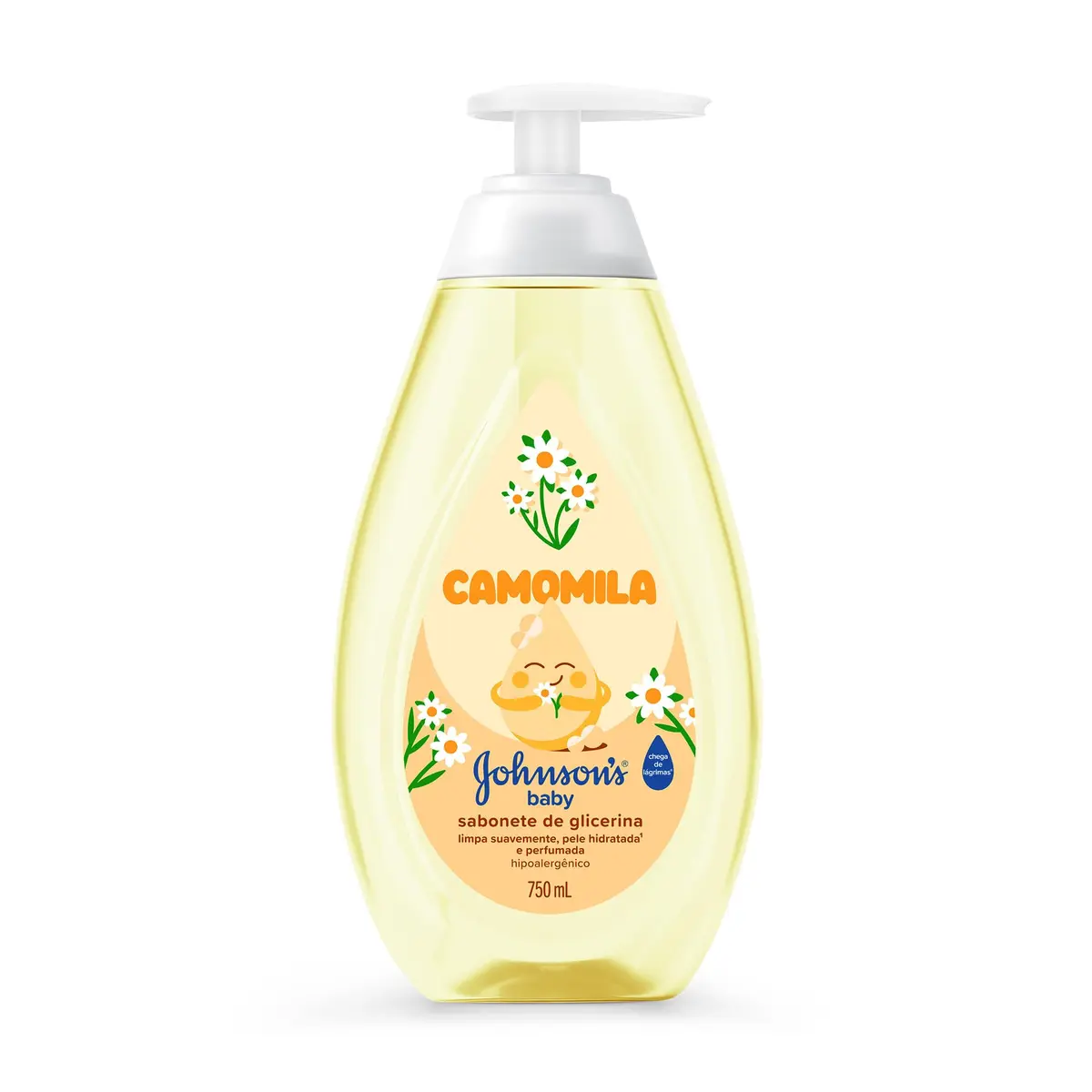 Sabonete Líquido Johnson's Baby, Glicerina e Camomila, 750ml | Livre de Parabenos e Sulfatos, Dermatologicamente Testado, Fórmula Suave