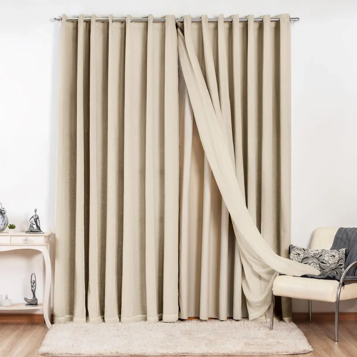 Cortina Gaze de Linho com Blackout em Tecido 6,00 x 2,60 para Sala ou Quarto de Luxo Elegante (Bege)