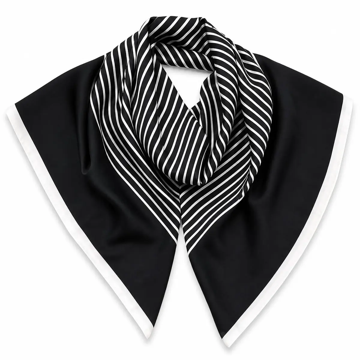 Lenço Estampa Geométrica Preto e Branco Feminino Acetinado 90x90cm