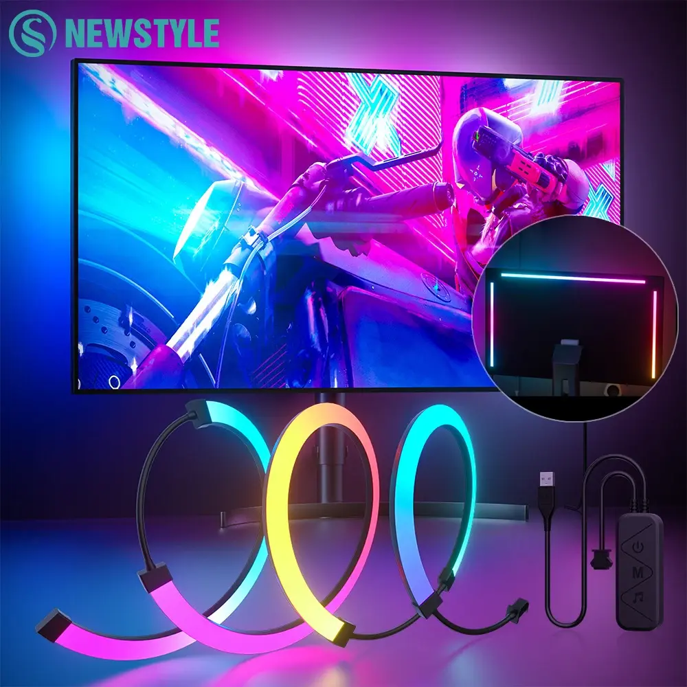 Rgb luzes de jogos tira monitor backlight display led sincronização pc atmosfera tela app música sincronização decoração sala jogo festa