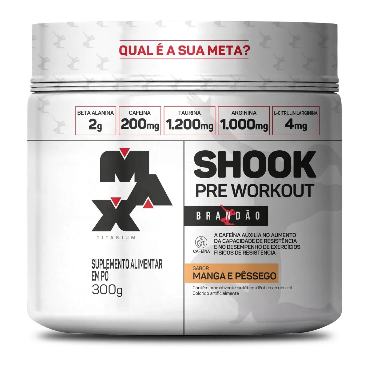 Pré-Treino Max Titanium Shook Brandão, Manga e Pêssego, 300g