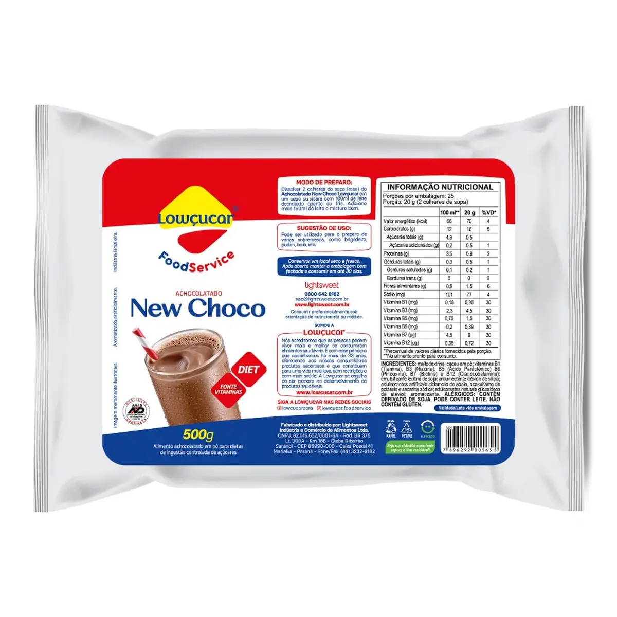 Achocolatado em Pó Lowçucar New Choco Zero Açúcar, 500g - 1