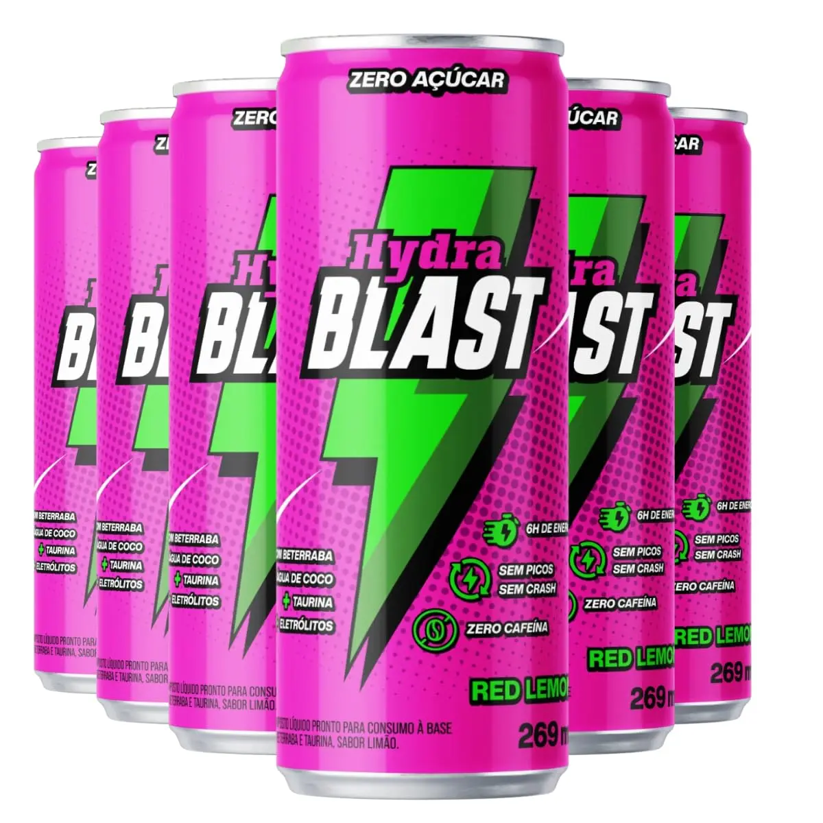 Hydra blast, Energético Hydrablast 6h Energia Sem Cafeína 269ml Kit 6 - 1