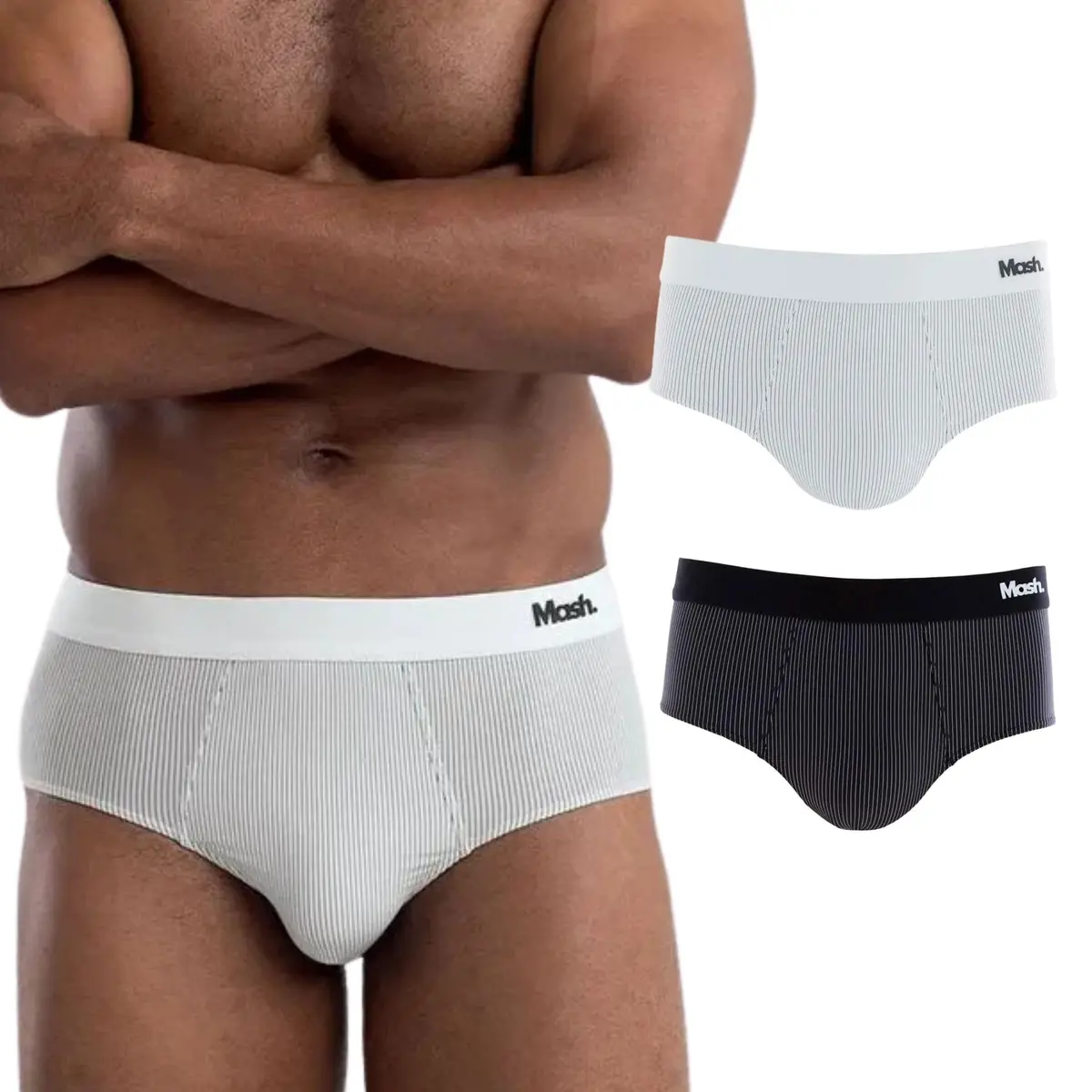Kit 2 Cuecas Slip Mash Poliamida Toque Gelado Respirável Risca Giz Masculina