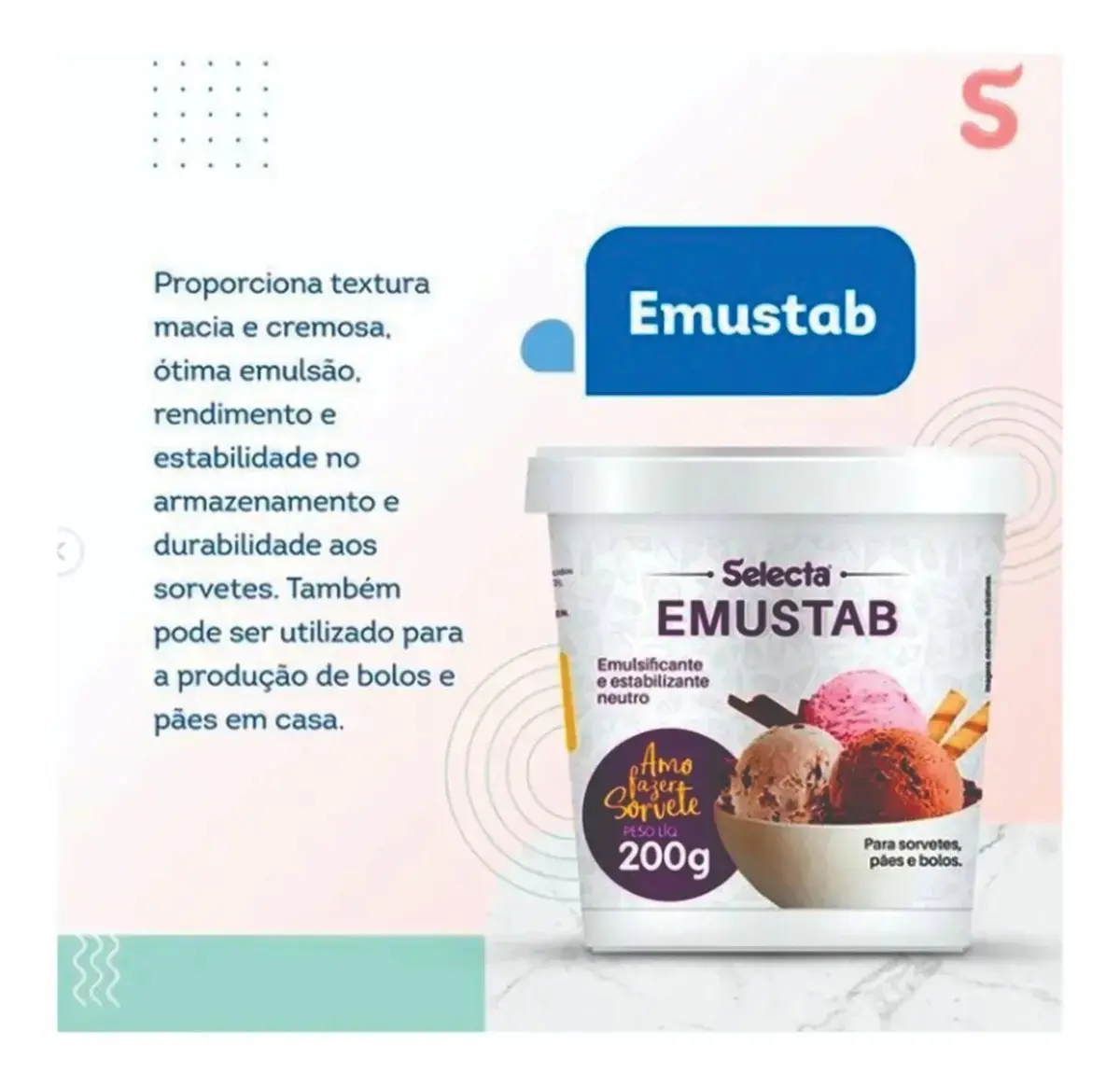 Emustab Emulsificante E Estabilizante Neutro P/ Sorvetes Selecta 200g thumbnail 2