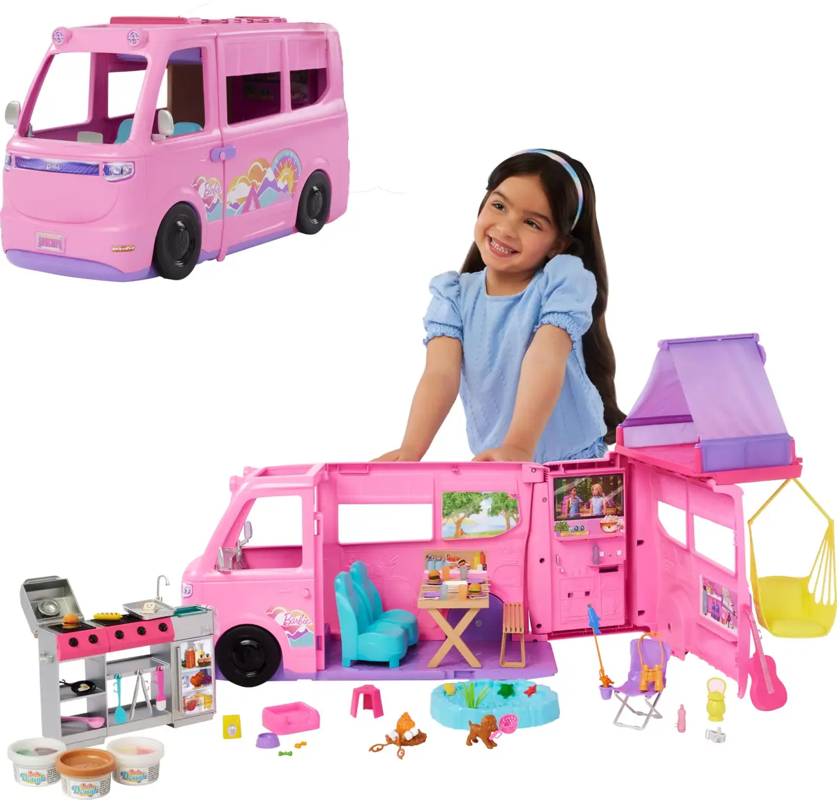 Veículo Barbie Camper dos Sonhos Mattel. Trailer com 7 áreas de Lazer, mais de 60 acessórios para aventuras de acampamento. para crianças a partir dos 3 anos.