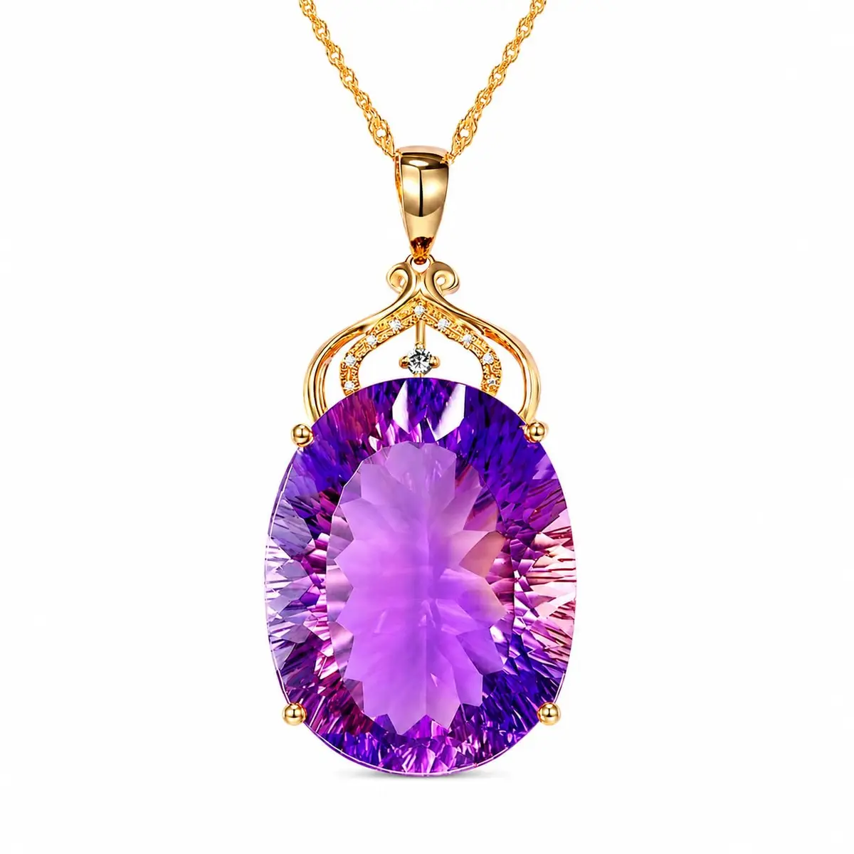 Colar Feminino Luxo "Ametista" – Prata Banhada a Ouro 18K, Pingente de Cristal Ametista e Zircônias – Joia Fina, Elegante e Sofisticada – Acompanha Bolsa de Veludo - 1