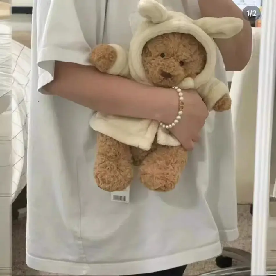 Roupão de Banho com Capuz de Coelhinho Fofo, Boneco de Pelúcia de Urso Teddy, Animal de Pelúcia Macio, Decoração de Sofá, Presente de Aniversário e Dia dos Namorados, Brinquedo Companheiro para Abraçar