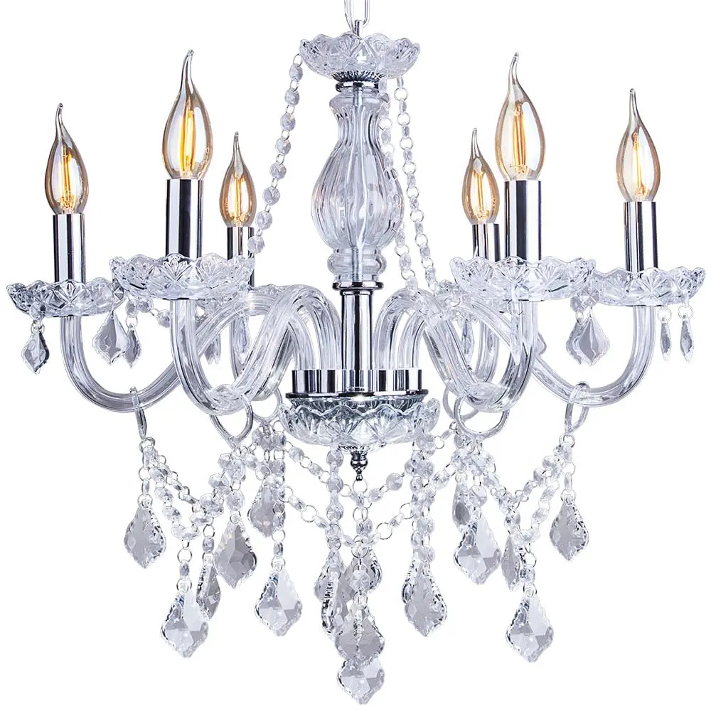 Lustre Sala de Jantar Pendente Luxo Candelabro de Cristal Legítimo France Nice 6 braços E14 Cristal:Transparente;Voltagem:110V/220V
