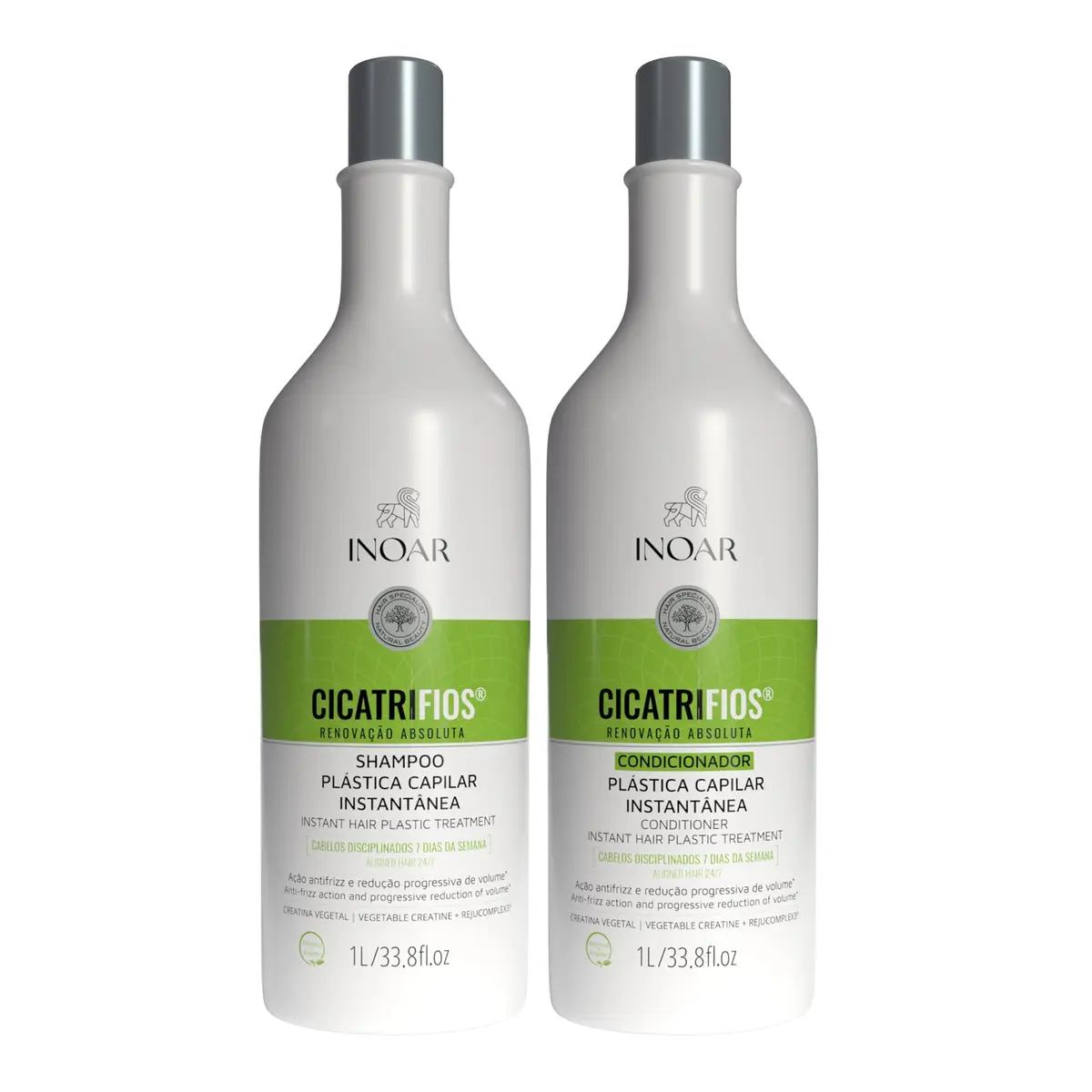 Inoar, Kit CicatriFios Plástica Capilar – Shampoo e Condicionador 2x1L, Redução de Frizz, Brilho Intenso, Hidratação Profunda, Proteção Térmica e Volume Controlado