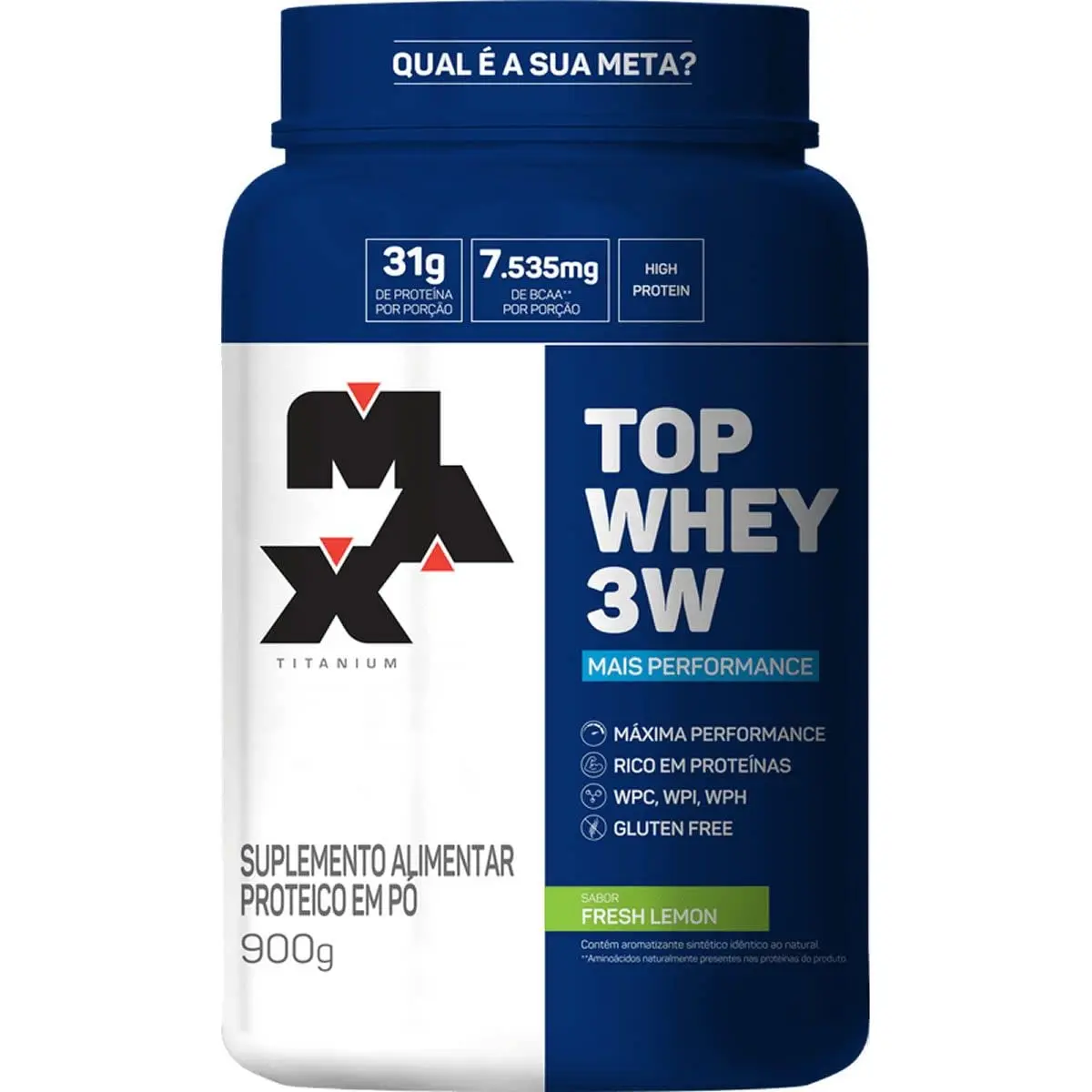 Whey Protein em Pó Max Titanium Top Whey 3W, Limão Fresco, 900g | Mais Performance - 1