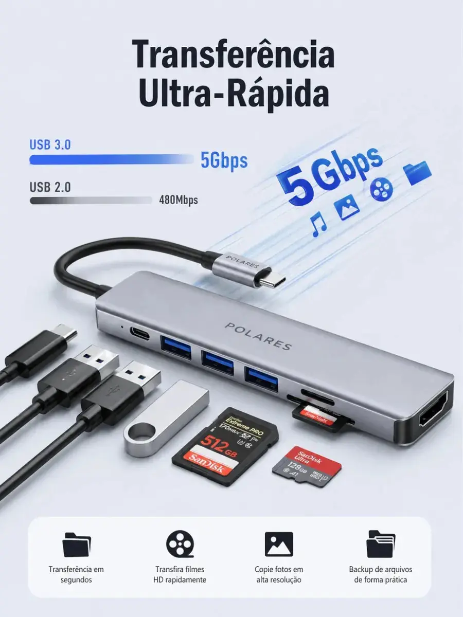 Adaptador Hub Usb-c Compatível Com Macbook Air M1 M2 Dex Hdmi 4k 7 Em 1 Cinza thumbnail 2