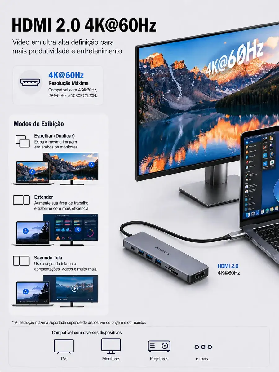 Adaptador Hub Usb-c Compatível Com Macbook Air M1 M2 Dex Hdmi 4k 7 Em 1 Cinza thumbnail 6