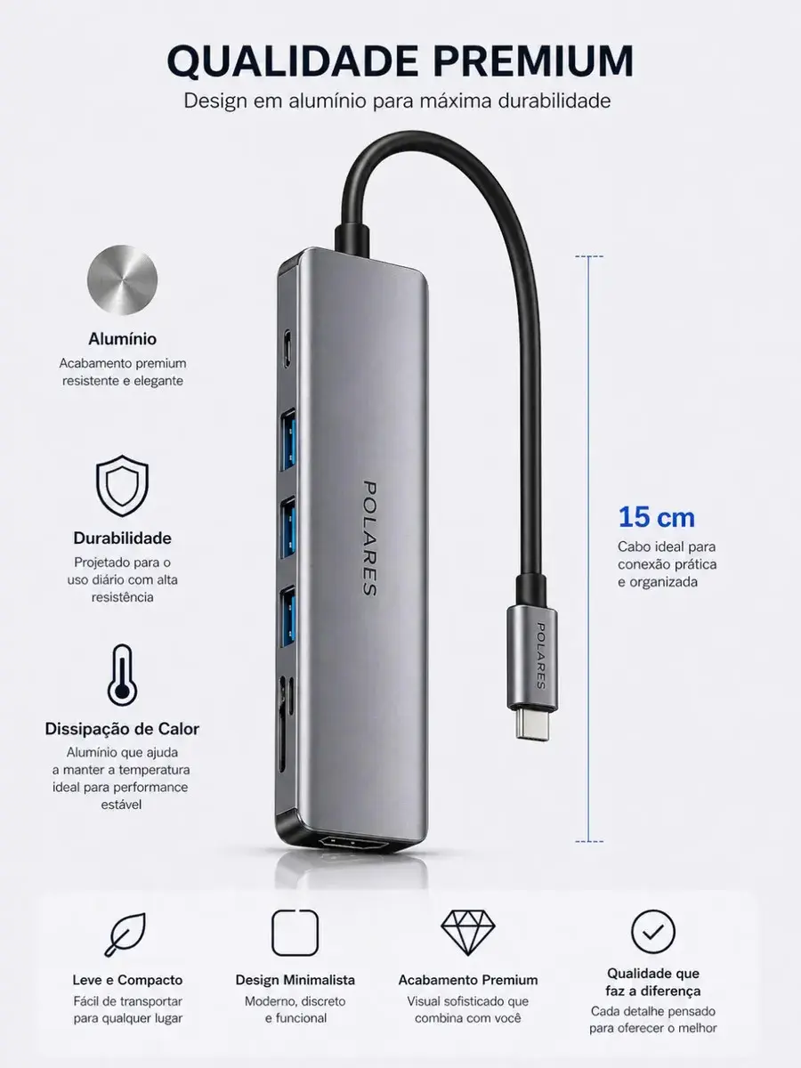 Adaptador Hub Usb-c Compatível Com Macbook Air M1 M2 Dex Hdmi 4k 7 Em 1 Cinza thumbnail 7