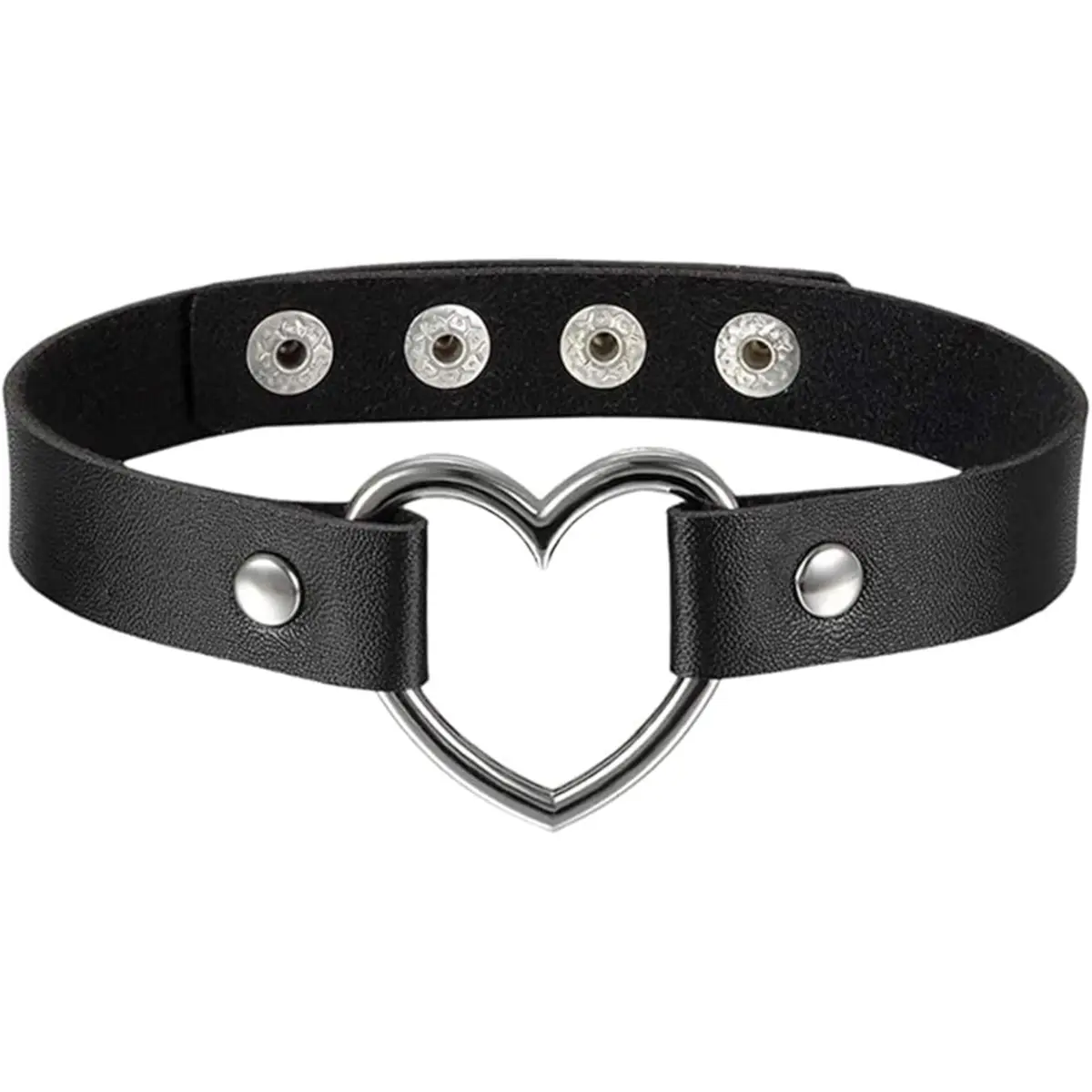 Choker em Couro Sintético com Pingente de Coração - Pingente Vazado em Aço Inoxidável Ajustável 33 a 39 cm Estilo Vintage Alternativo Feminino