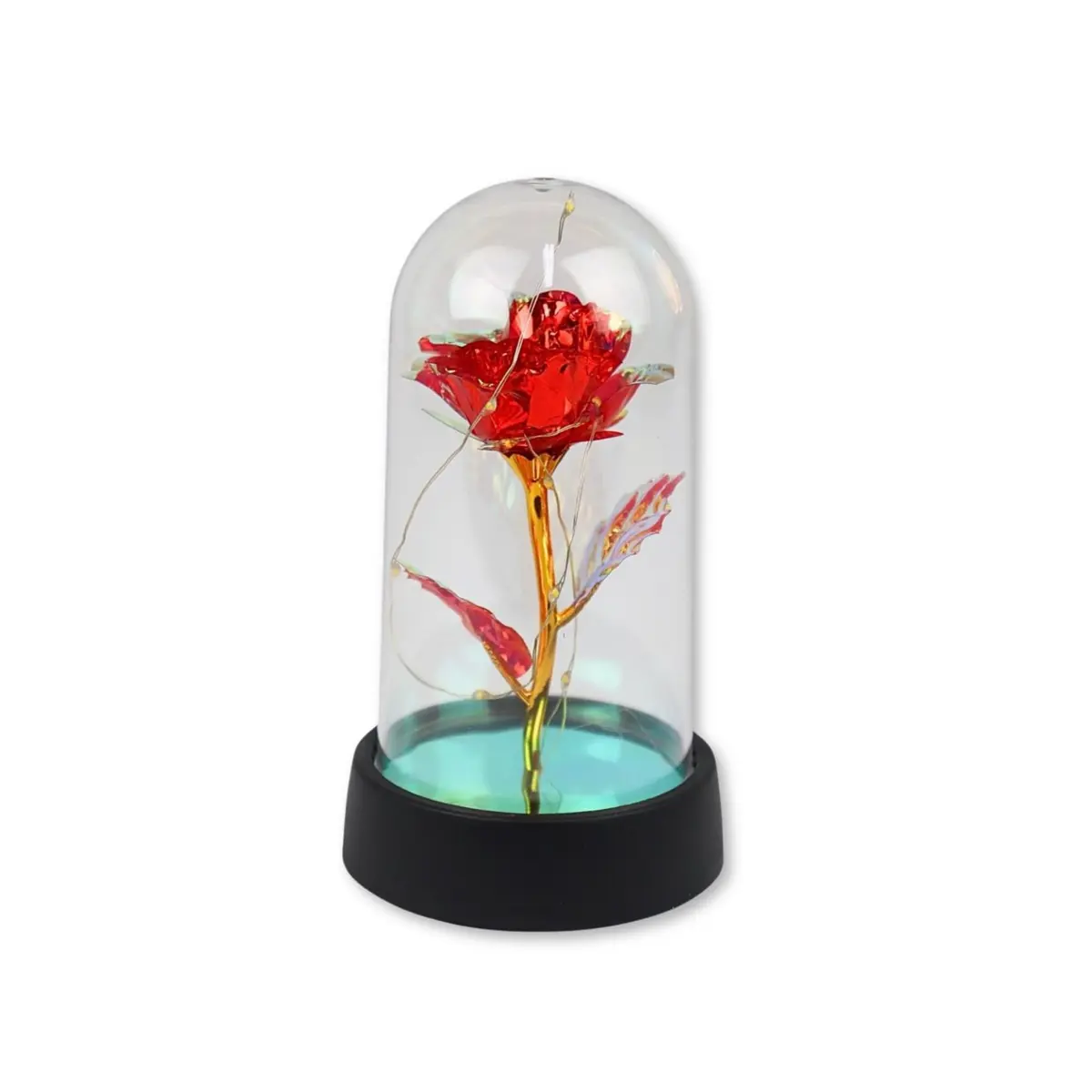 Rosa Encantada na Cúpula com Luz LED 15cm – Decoração Romântica e Iluminação Elegante para Quartos e Salas