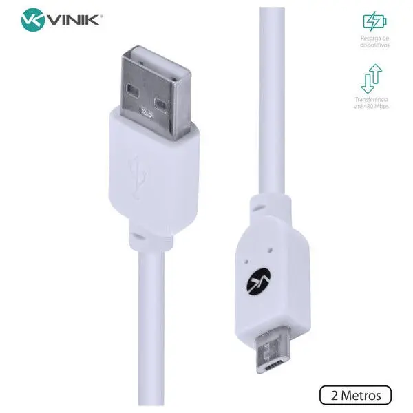 Cabo Usb X Micro Usb B 2.0 5 Pinos 2 Metros Branco - Musb-2