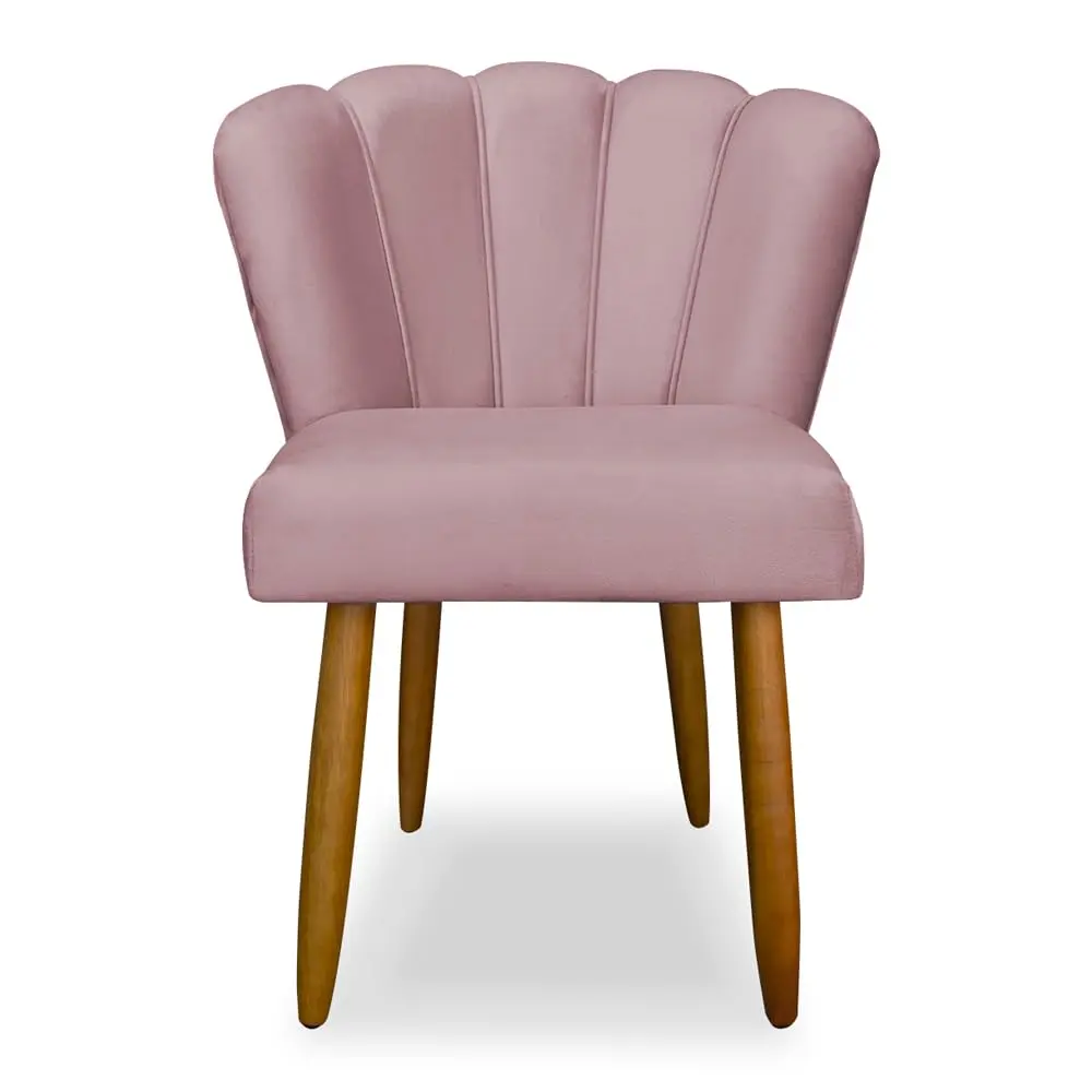 NICOBIA Cadeira Pétala Estofada em Veludo, Design Moderno, Formato Concha, Pés em Madeira MDF, 57x53x85cm, Estilo Escandinavo, Sem Braços, Decorativa para Sala (Rosê)