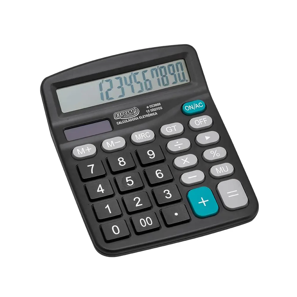 Calculadora Grande 12 Dígitos de Mesa Preta, BRW