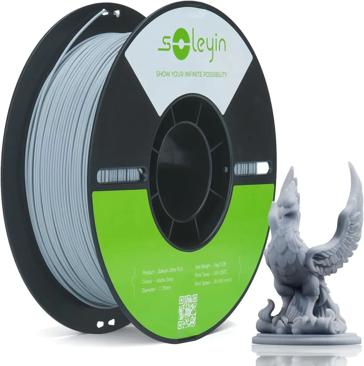 Creality Filamento Soleyin Ultra PLA 1,75 mm para Impressora 3D, Velocidade de 300 mm/s, Resfriamento e Modelagem Rápidos, Bobina de 1kg (2,2lb), para A Maioria das Impressoras 3D FDM (Cinza Fosco)
