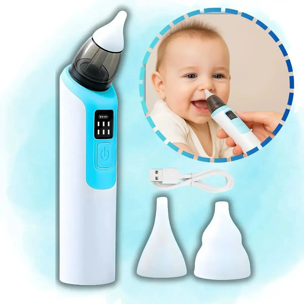 Aspirador Sugador Nasal Bebê Elétrico Limpeza Nariz Ouvido Azul - 1