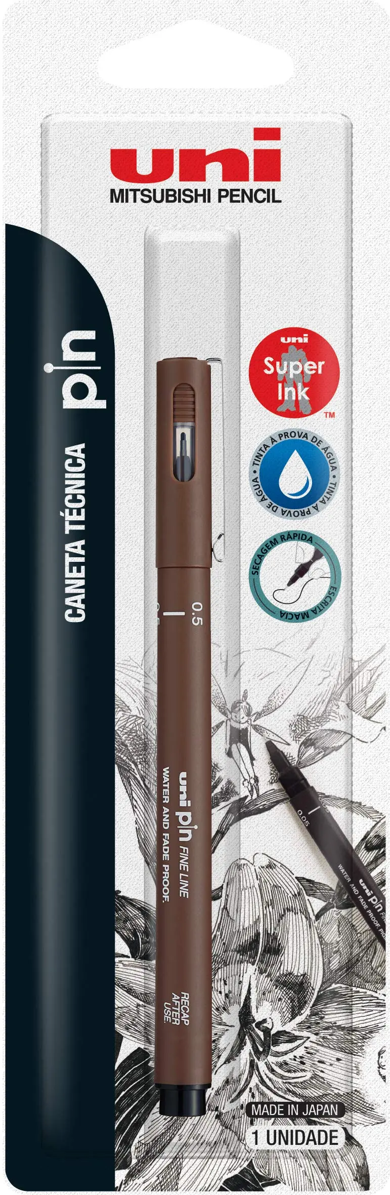 Uni-ball Pin Fine Line Caneta Técnica - 0.5 mm - Sépia - Blister com 1 unidade
