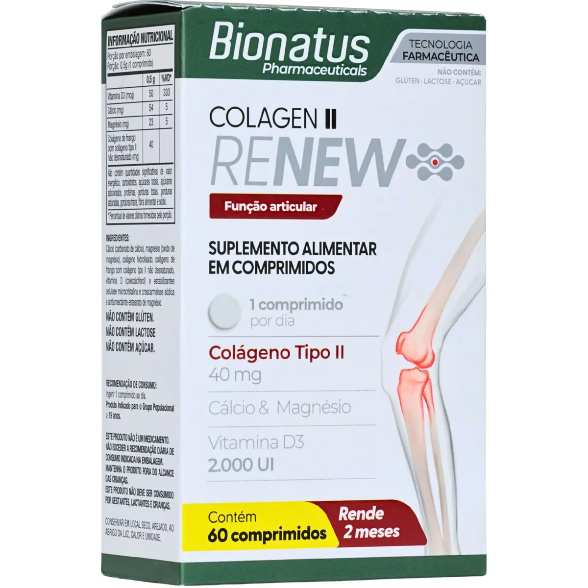 Suplemento Alimentar Bionatus Colágen II, 60 Cápsulas | Renew, Branco