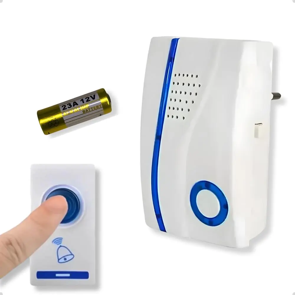 Campainha Sem Fio 30m, Bateria, Som Digital, Alcance Longo, Kit Completo com Receptor e Transmissor Ideal Residência Escritório Prova D'Agua