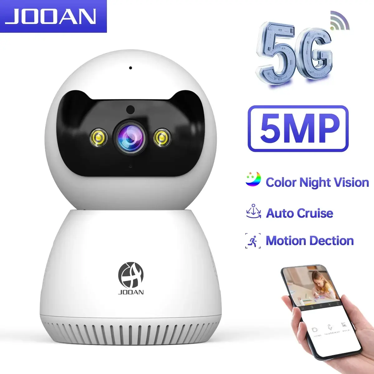 Câmera de Segurança JOOAN 5MP 3MP para Casa Inteligente, Câmera de Vigilância IP Sem Fio 5G, Rastreamento por IA, Visão Noturna, Monitor de Bebê