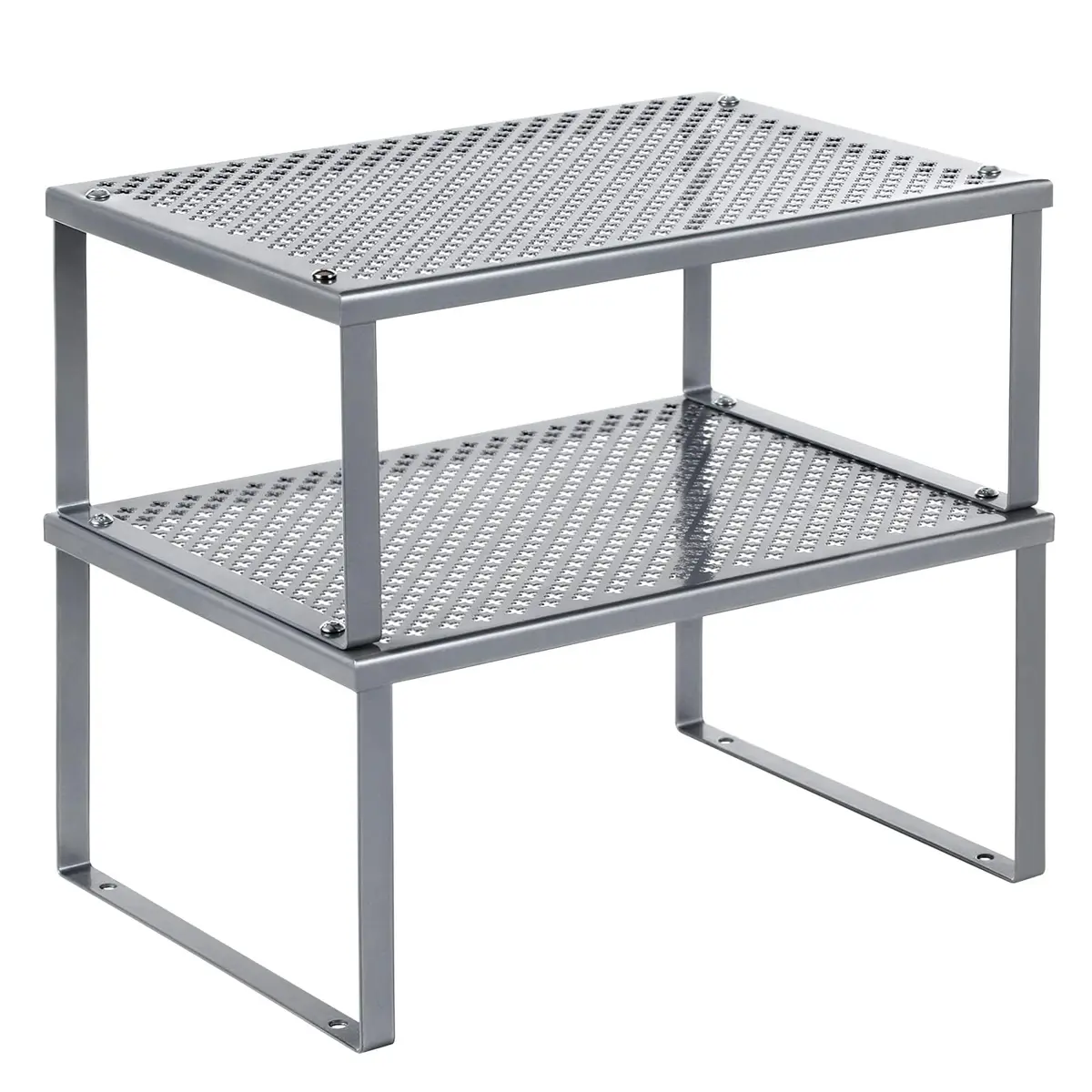 SONGMICS Organizadores de Temperos, Prateleiras Empilháveis e Expansíveis | Conjunto de 2, Estantes de Aço para Armário de Cozinha, Cinza, Coleção BEQUE KCS01SV