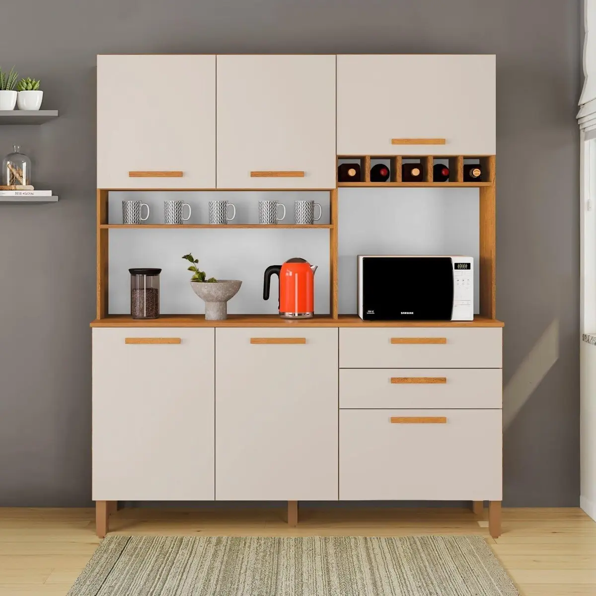 Armário de Cozinha 6 Portas 2 Gavetas 100% MDF Athenas Yescasa Cinamomo/Off White