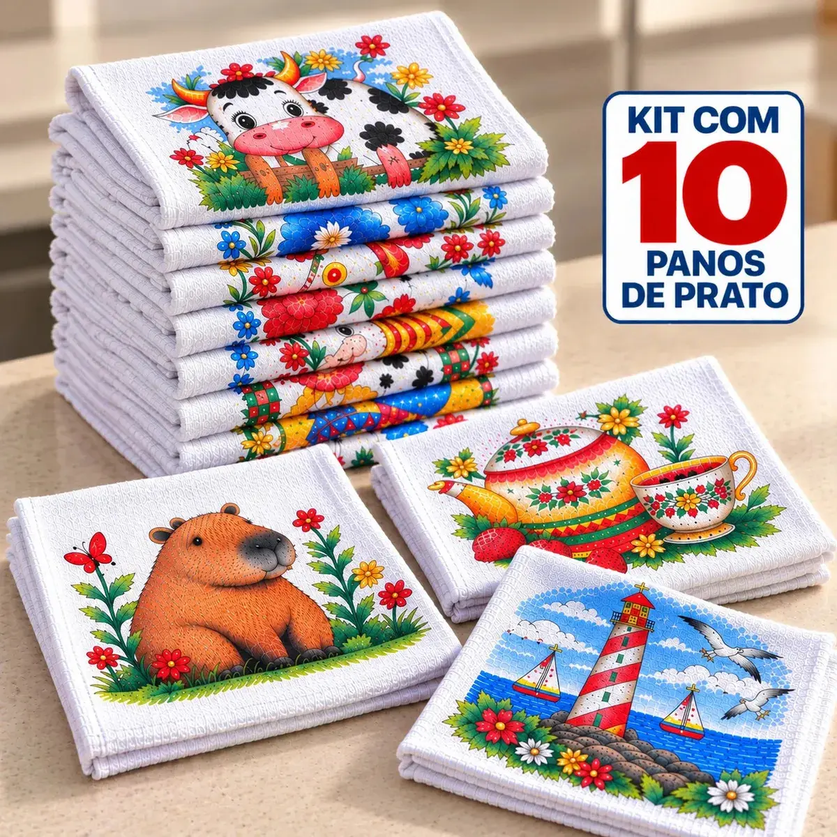 Kit 10 Panos De Prato Cozinha Pano De Copa Louça Secar Pratos Toalha De Prato Multiuso Limpeza Doméstica Mesa Fogão Pia Bancada Casa Lar Churrasco Auxiliar Secagem Tecido Branco Estampado Mandem Jobs - 1