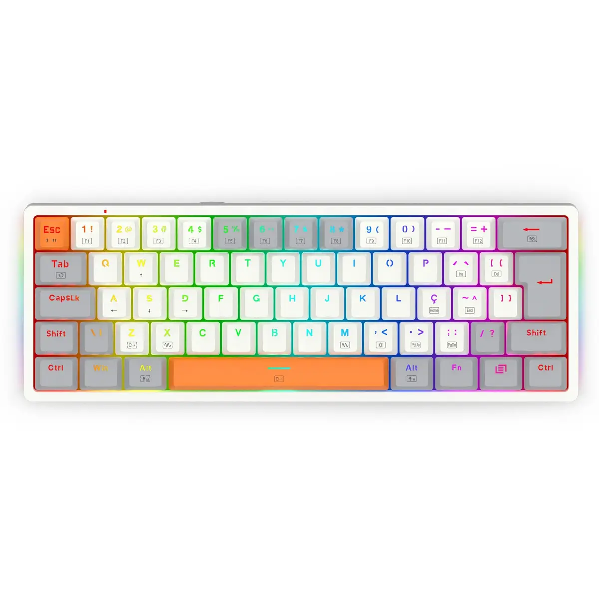 Teclado Gamer Redragon Akali, Mecânico, RGB, ABNT2, c/cabo 1,5m, Switch Brown - K642WGO-RGB (PT-BROWN) - Branco, Cinza e Laranja - 1