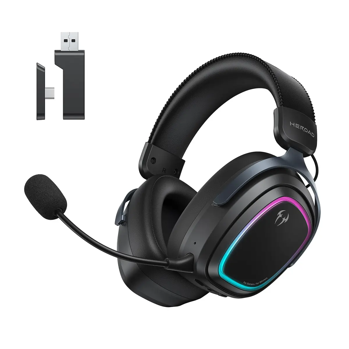 Headset Gamer Sem Fio HEROAD GT2, Preto | Áudio Espacial THX, Drivers de Titânio 53mm, Cancelamento de Ruído ENC com 3 Mics, Bateria 127H, Para PS5, PS4, PC, Switch