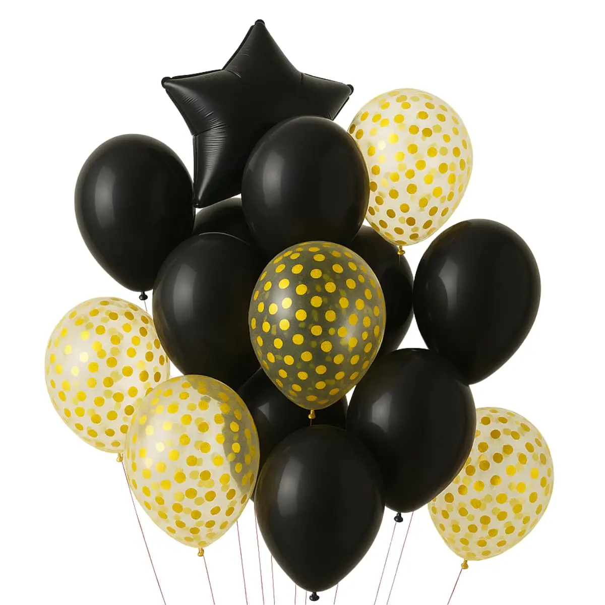Kit Buquê de Balões Metalizados 14 Peças (Preto e Dourado) | Decoração para aniversário, casamento, dia dos namorados e festas em geral