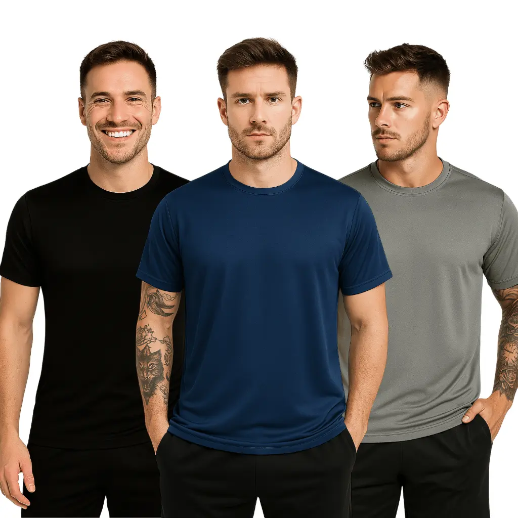 Kit 3 Camisetas Poliéster DryFit Masculina Lisa Academia Corrida Casual Esportes Confortável - 1
