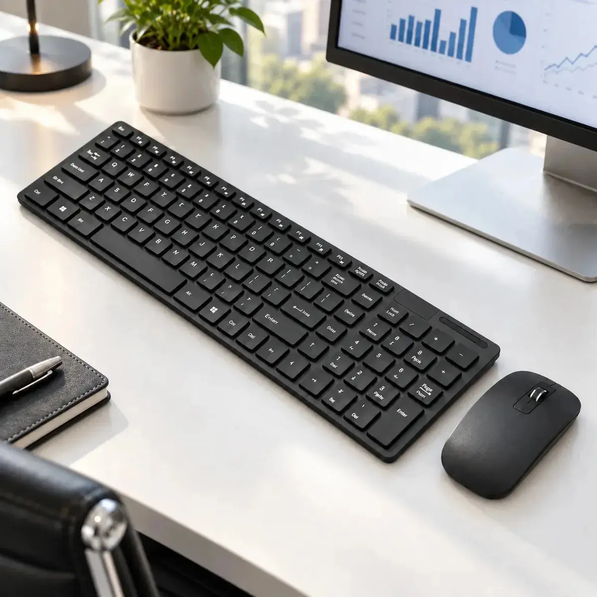 Kit Teclado Mouse USB Sem Fio Preto Slim Ergonômico Plug and Play Notebook e PC para Trabalho Faculdade Estudos Home Office Compativel com Windows Android macOS com Pelicula de Silicone Protetora