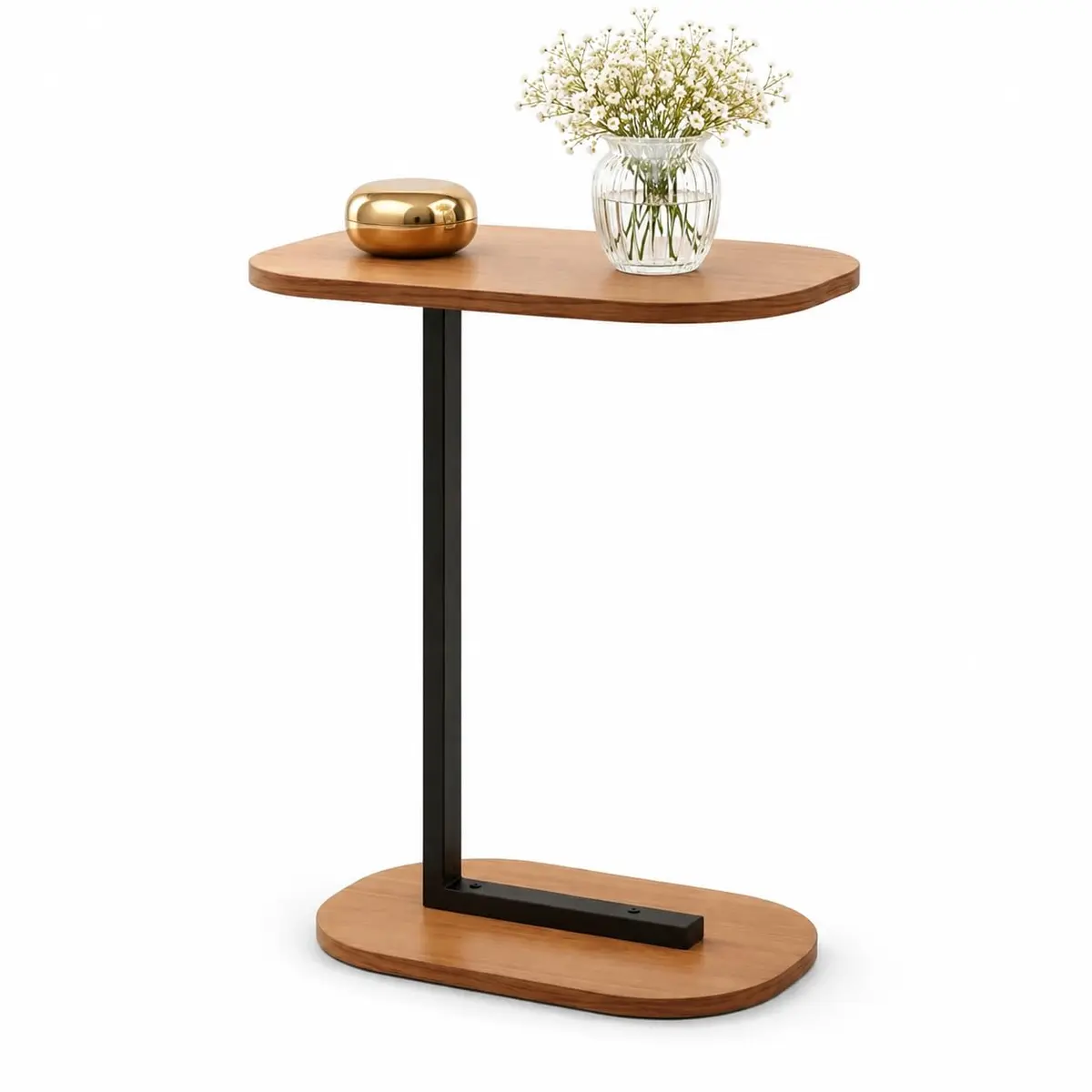 Mesa Elo Lateral Encaixe Sofá e Cama MDF e Aço Design Moderno Resistente Mesa de Apoio - LH Móveis (Freijó/Pé Preto)