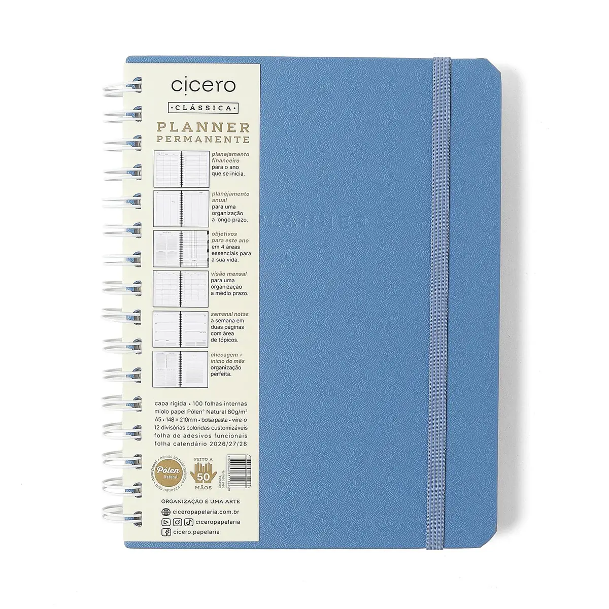 PLANNER PERMANENTE WIRE-O PASTEL SEMANAL NOTAS A5 AZUL CELESTE - 1
