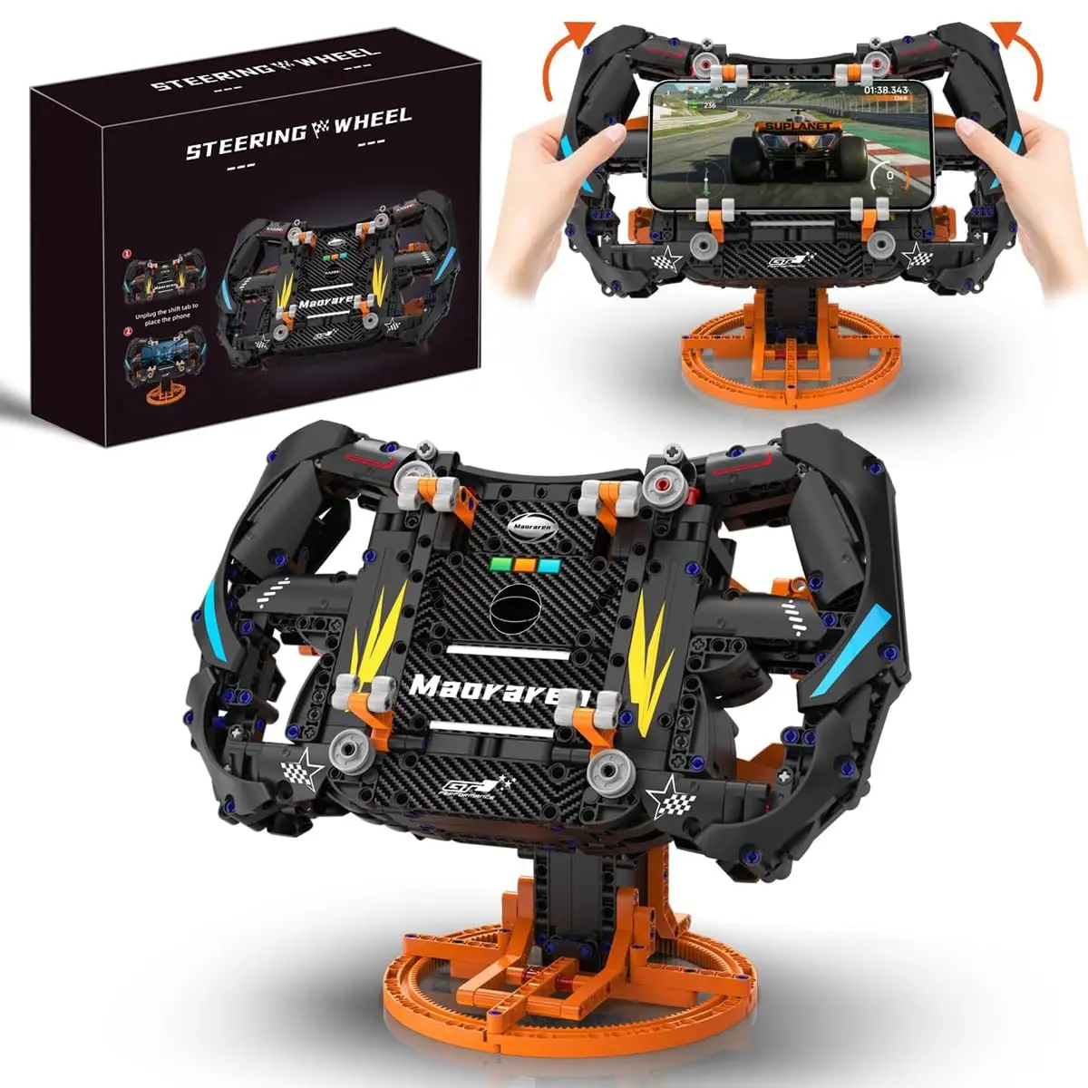 Blocos de Montar Construção de Volante Simulador de Corrida Modelo Com Suporte de Exposição Brinquedos(935 Peças)