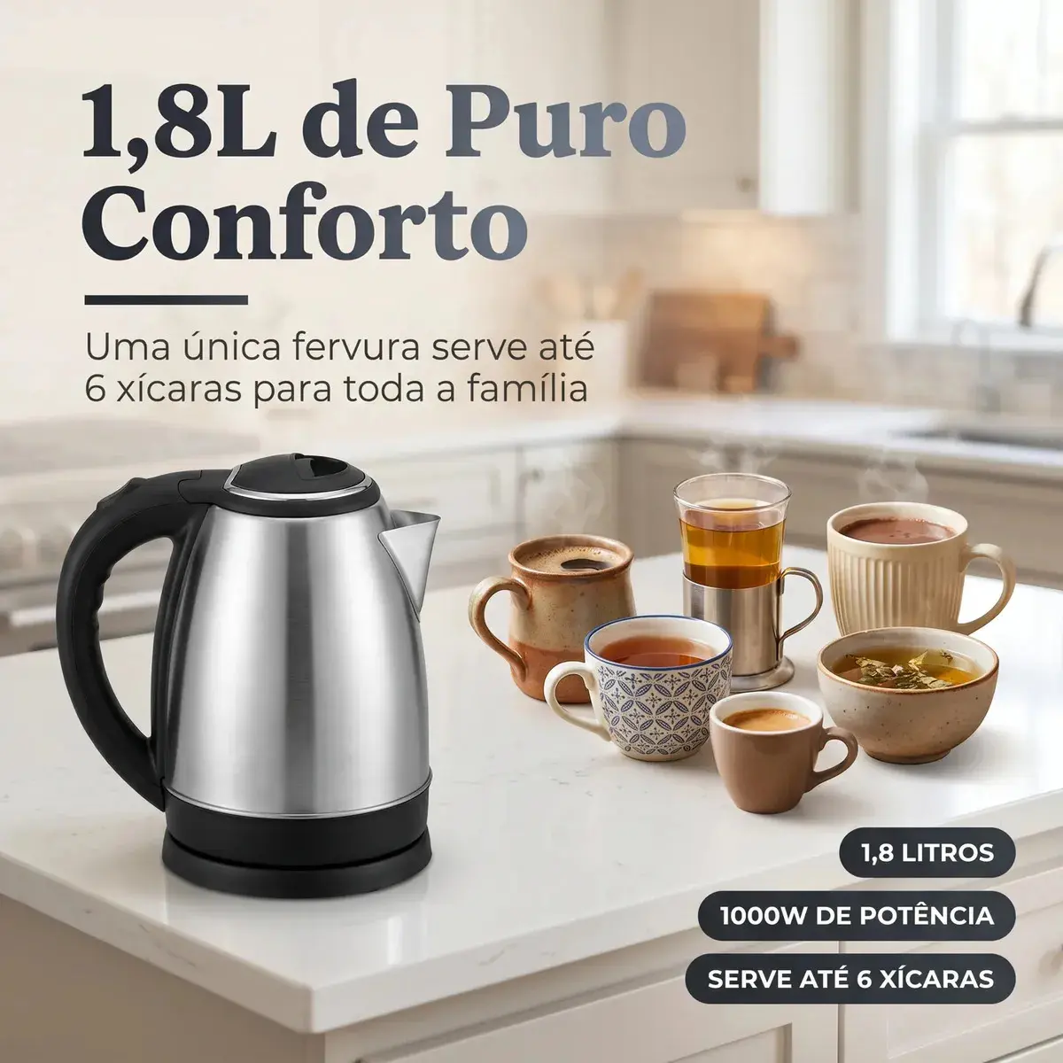 Chaleira Elétrica Inox 1,8 Litros com Desligamento Automático e Base Giratória thumbnail 2