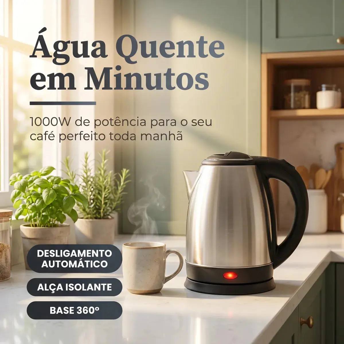 Chaleira Elétrica Inox 1,8 Litros com Desligamento Automático e Base Giratória thumbnail 3