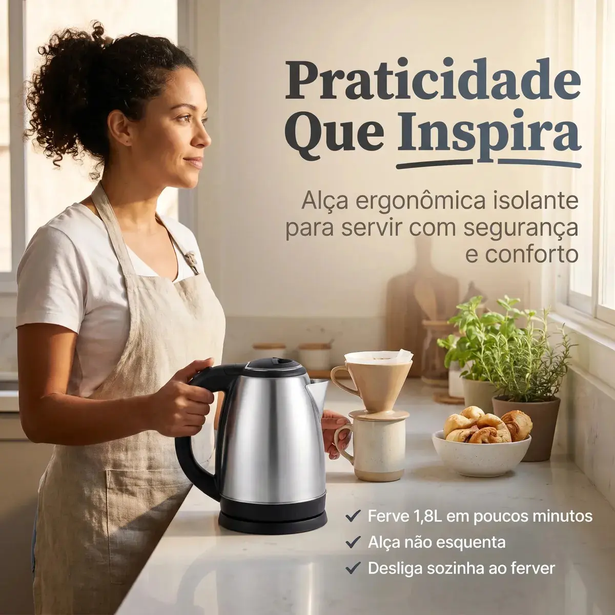 Chaleira Elétrica Inox 1,8 Litros com Desligamento Automático e Base Giratória thumbnail 5