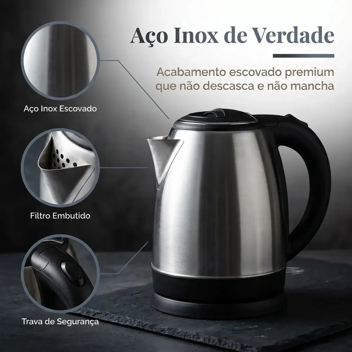 Chaleira Elétrica Inox 1,8 Litros com Desligamento Automático e Base Giratória thumbnail 7
