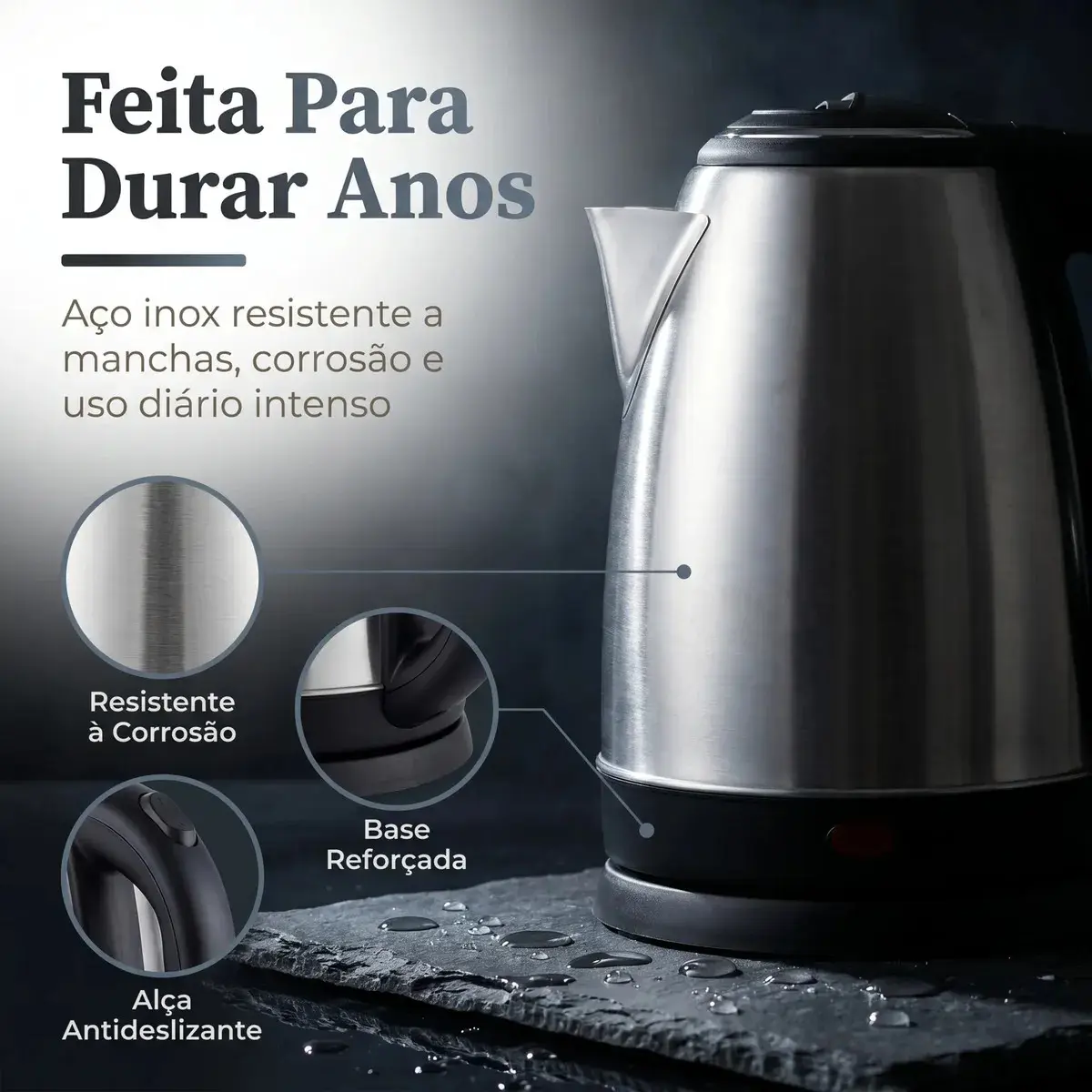 Chaleira Elétrica Inox 1,8 Litros com Desligamento Automático e Base Giratória thumbnail 8