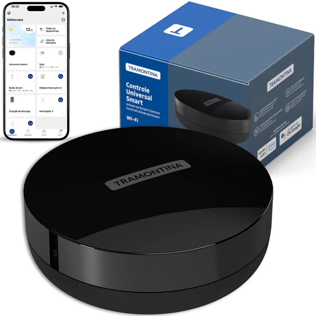 Tramontina Smart Controle Universal - Wi-Fi Casa Inteligente. Controle Pelo Celular ou Comando de Voz, Infravermelho, Rede 2.4 GHz, Bivolt – Compatível com Alexa - 8 metros de alcance, Plástico, Pr... - 1
