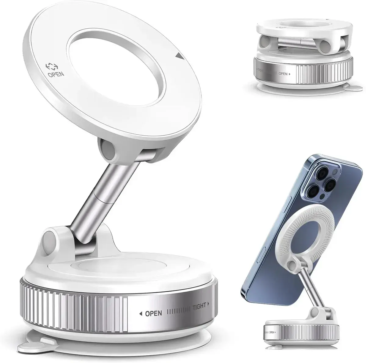 Suporte Celular Carro Magnético Rotativo 360° Dobrável Ventosa Eletro Mex Branco - 1