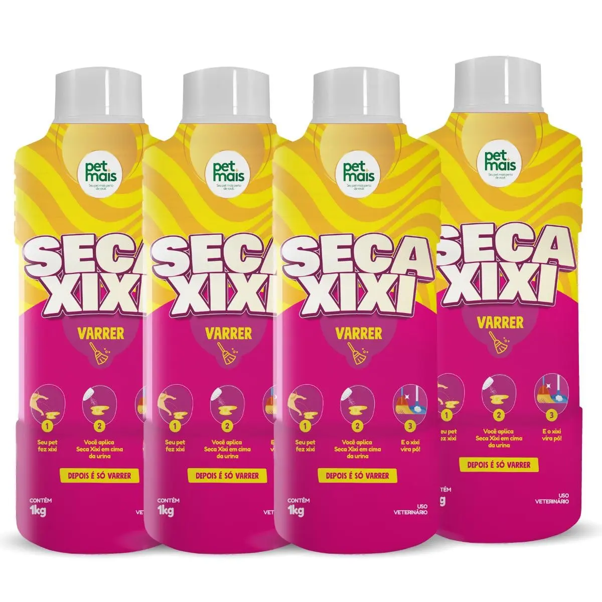 Petmais Seca Xixi Varrer 1kg cada, Kit com 4 Unid, Absorvente para Urina Pet em Pó, Neutraliza Odor